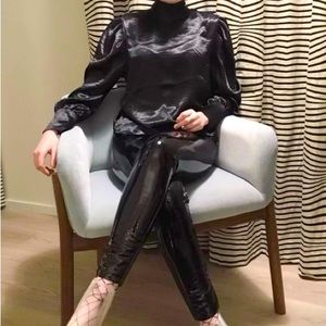 Topshop Black Latex Patent Leather Skinny Pants Leggings w/ Side Zipper